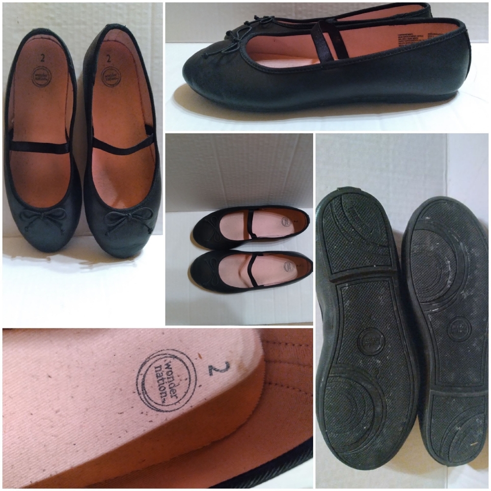 Wonder Nation girls black slip on shoes size 2